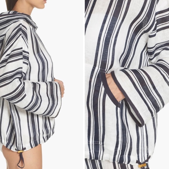 NEW Tory Burch Awning Stripe Linen Hoodie  – Size XS - Picture 6 of 12